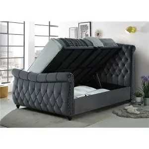 Upholstered Ottoman Velvet Dark Grey Bed - Double 4ft 6" (149cm)