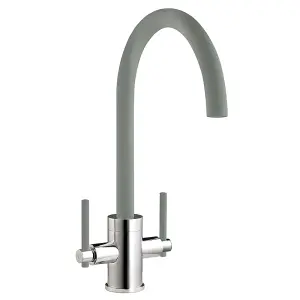 Cookology LIVORNO Mixer Tap for Kitchen with Twin Lever - Chrome & Graphite