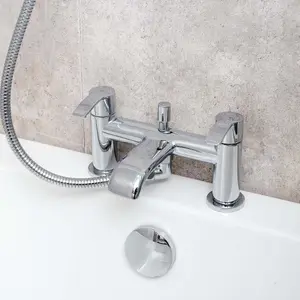 Halo Polished Chrome Round Deck-mounted Bath Shower Mixer Tap with Handset