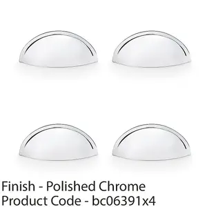 4 PACK - Rear Fixing Cup Handle Polished Chrome 57mm Centres Solid Brass Shaker Unit Pull