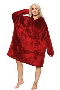 MS9 Women's Oversized Hoodie Wearable Blanket Hoodie Top With Sherpa Lining Red