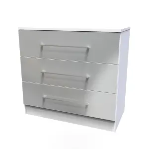 Chester 3 Drawer Chest in Uniform Grey Gloss & White (Ready Assembled)