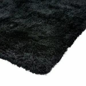 Black Handmade , Luxurious , Modern , Plain , Shaggy , Sparkle Easy to Clean Rug for Living Room, Bedroom - 160cm X 230cm