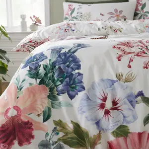 Anhthu Cotton Floral Duvet Cover Set with Pillowcases White/Blue/Pink / Single Duvet Cover + 1 Standard Pillowcase