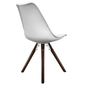 Soho White Plastic Dining Chair with Pyramid Dark Wood Legs