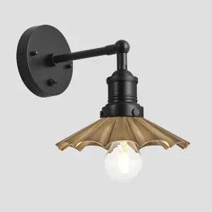 Industville Brooklyn Umbrella Wall Light, 8 Inch, Brass, Black Holder