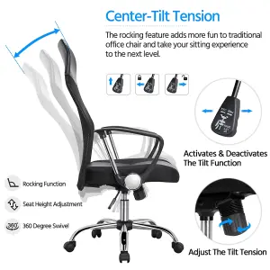 Yaheetech Adjustable Mesh High-back Office Chair with Lumbar Support and Armrests - Black