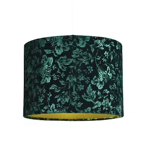 Floral Decorated Forest and Emerald Green Velvet Fabric Shade with Inner Lining