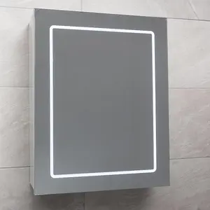 Midas Single LED Bathroom Mirrored Wall Cabinet (H)63cm (W)50cm