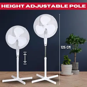 Excel 16" Height Adjustable Pedestal Fan Cross Base with 3 Speed White