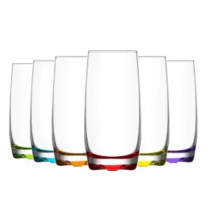 Queensway Home & Dining 390ml 6 Pcs Coloured Base Tall Drinking Glasses Set Highball Tumbler Water Cups