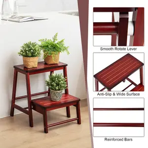 Costway 3 IN 1 2-Step Folding Step Ladder Bamboo Step Stool Portable Ladder Display Rack