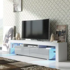 Nova TV Unit 200cm White and Grey High Gloss Doors with LED Lighting - Creative Furniture