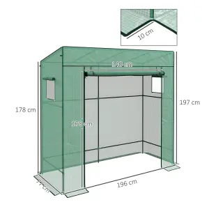 Walk-in Garden Green House with Large Roll-up Door and 2 Mesh Windows, Green