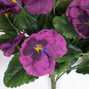 Blooming Artificial - 28cm / 1ft Purple Artificial Pansy Bush Multi-Pack