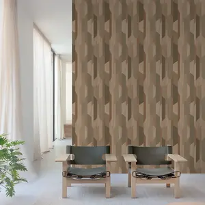 Grandeco Woodblock Geometric Kiruna Textured Wallpaper,  Brown