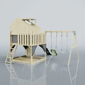 PolarPlay Kids Climbing Tower & Playhouse with Swing and Slide - Swing Saga Mist