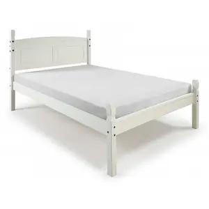 Corona White 4ft6 Double Low End Bed Frame Solid Pine with Mexican Styling