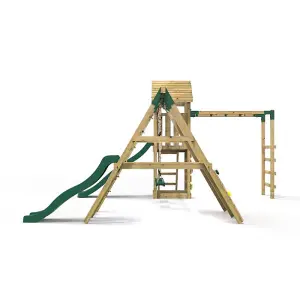 Rebo Wooden Climbing Frame with Swings, 2 Slides, Up & over Climbing wall and Monkey Bars - Pennine