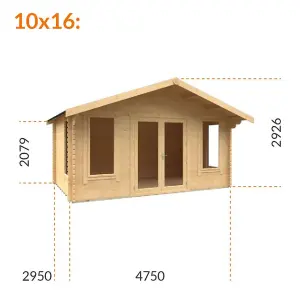 10ft x 16ft (2950mm x 4750mm) Horsforth "The New England" 44mm Log Cabin With 4 Windows