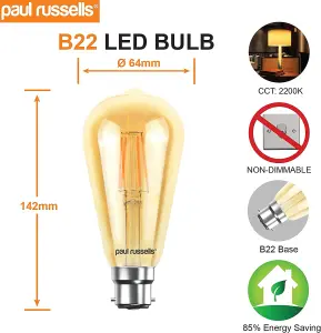 paul russells LED Filament ST64 Bulbs, 4.5W 400 Lumens, 35w Equivalent, 2200K Amber, Pack of 3