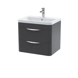 Wall Hung 2 Drawer Vanity Unit with Polymarble Basin - 600mm - Soft Black