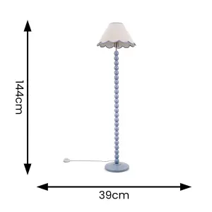 ValueLights Bobbles Powder Blue Bobbin Floor Lamp with Blue Trim Scallop Shade - LED Bulb Included