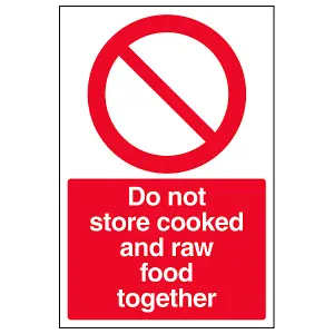 Do Not Store Cooked And Raw Food Together Catering Sign - Rigid Plastic - 200x300mm (x3)