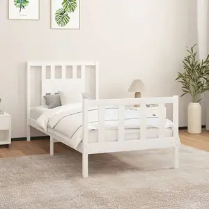 Berkfield Bed Frame with Headboard White Solid Wood Pine 90x200 cm