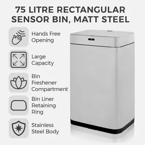 Steel Motion Sensor Rubbish Bin - 75L Chrome