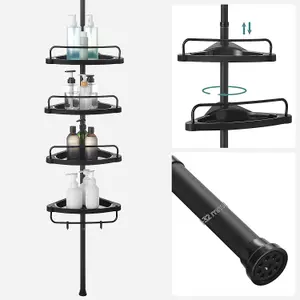 Bathroom Corner Shelf Adjustable Black Telescopic Shower Caddy Storage Organiser BCB001B01