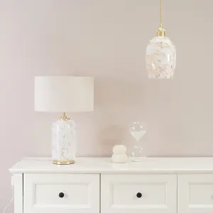 ValueLights India Gold Metal and White Confetti Glass Table Lamp Base