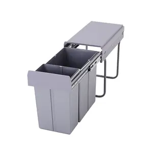 10L+20L Integrated Pull Out Kitchen Cabinet Under Counter Waste Recycling Bin Grey