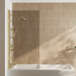 Hinged Straight 8mm Toughened Safety Glass Reversible Shower Bath Screen - Brushed Brass