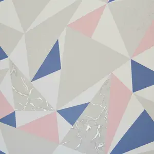 Holden Decor Lytham Apex Geometric Marble Grey Pink Navy White Silver Wallpaper