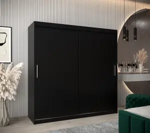 Tokyo Contemporary 2 Sliding Door Wardrobe 9 Shelves 2 Rails Black Matt (H)2000mm (W)2000mm (D)620mm