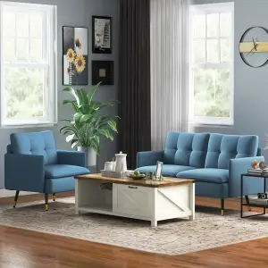 HOMCOM Modern Upholstered Two Seater Sofa for Bedroom Living Room Dark Blue