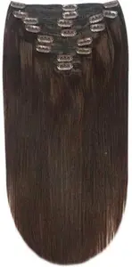 130G Clip In Hair Extensions Human Hair Full Head – Dark Brown 3, 16" (130G)