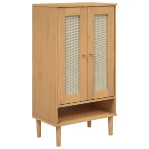 Berkfield Shoe Cabinet SENJA Rattan Look Brown 59.5x35x107 cm Solid Wood