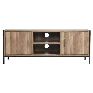 2-Door TV Stand with Metal Frame and 2 Cubby Storages Cabinets