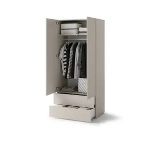 Compact Cashmere Hinged Wardrobe H2010mm W900mm D550mm - Modern Design with 2 Doors & 2 Drawers