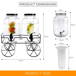 2x4 Litres Dual Double Glass Beverage Drinks Dispenser Screw Lid Jugs Tap Stand