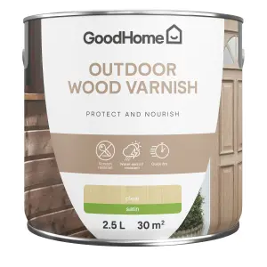 GoodHome Outdoor Clear Satin Wood Varnish, 2.5L