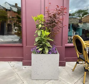 IDEALIST™ 40cm Square Planter, Flower Box Garden Planter, Grey Marble Effect Outdoor Plant Pot H40 L40 W40 cm, 65L