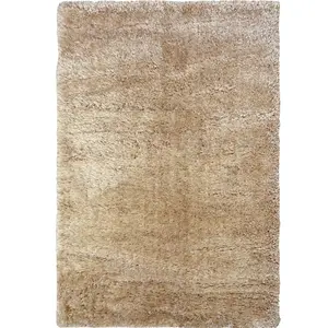 Lagom Collection Solid Design Shaggy Rug in Natural