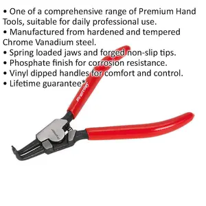 180mm Bent Nose External Circlip Pliers - Spring Loaded Jaws - Non-Slip Tips