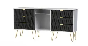 Dallas 6 Drawer Sideboard in Deep Black & White (Ready Assembled)