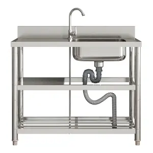 Left Hand Drainer Rectangle One Compartment Stainless Steel Sink with Shelves 100cm