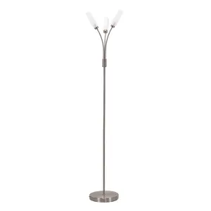 ValueLights Maya 3 Way Curved Arm Brushed Chrome Floor Lamp for Living Room Lounge Hallway Light - LED Bulbs Included