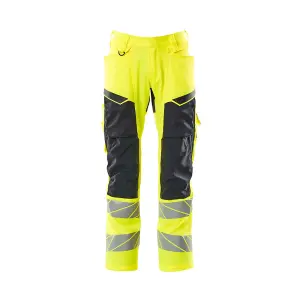 Mascot Accelerate Safe Trousers with Kneepad Pockets - Hi-Vis Yellow/Dark Navy   (44.5) (Leg Length - Regular)